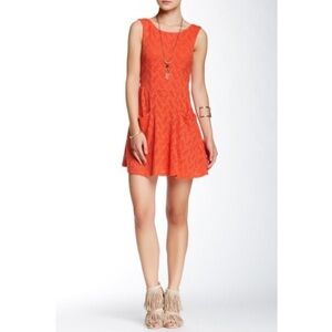 Free People Lace Fit & Flare Dress, Persimmon